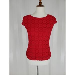 STUDIO M Women's Red Embroidered Top Sz M
